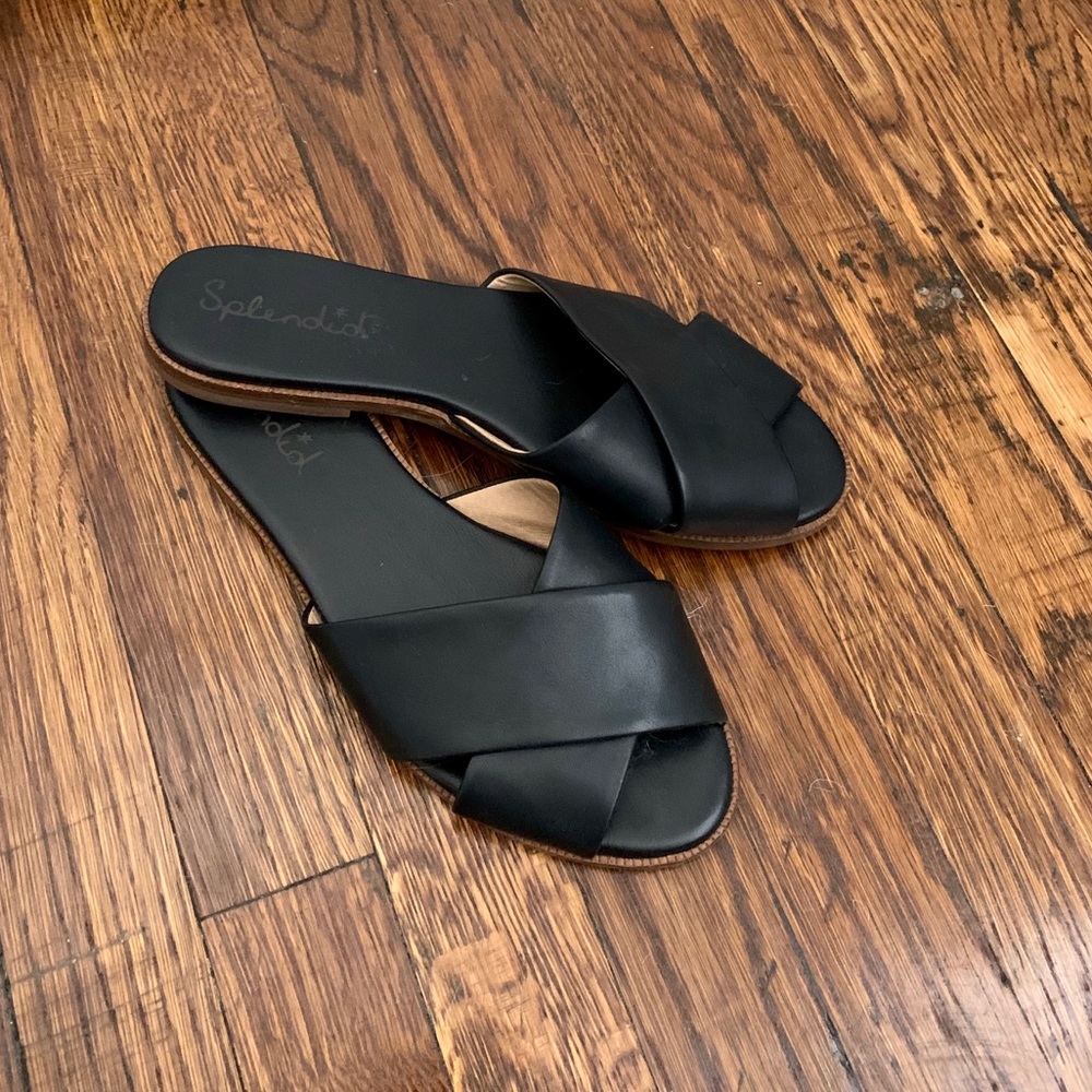 Crossover black slide sandals